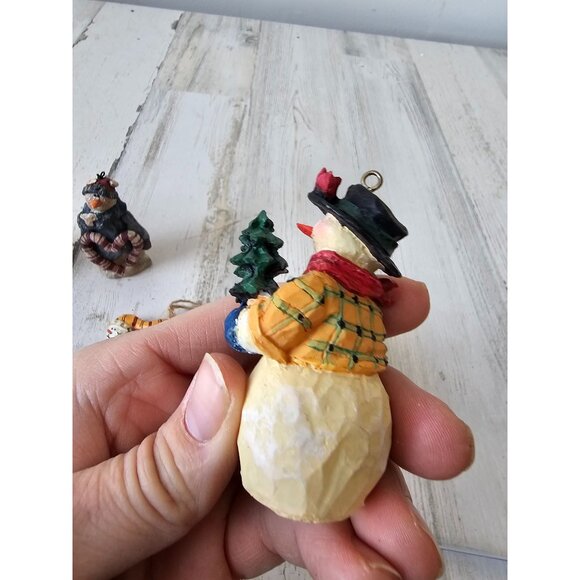 Snowman tree ornament country folk art set candy cane violin Xmas tree - Picture 6 of 10